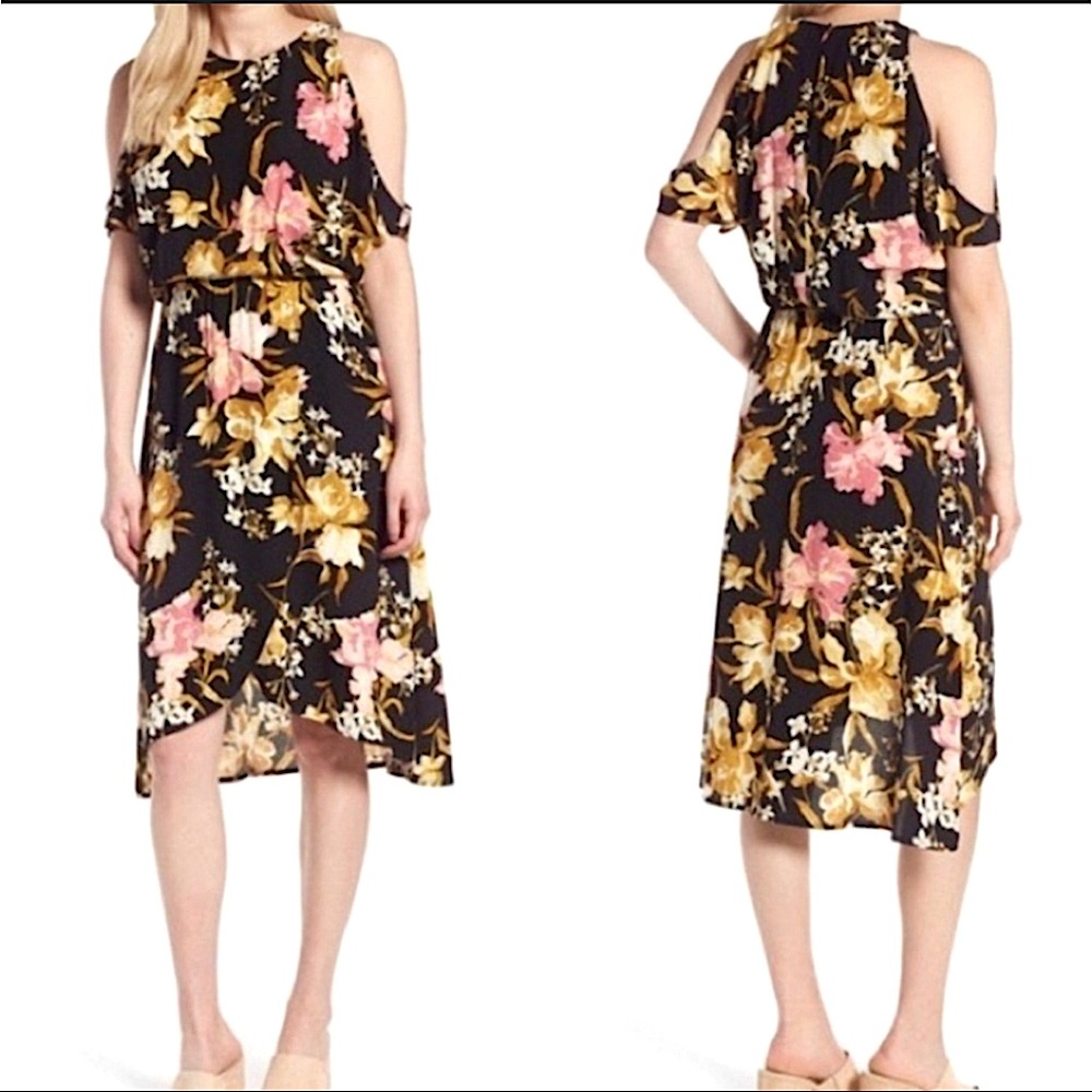 Leith Cold-Shoulder Floral Dress Medium